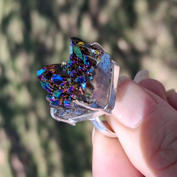 New Titanium Druzy 925 Silver Ring. - Picture 14 of 16